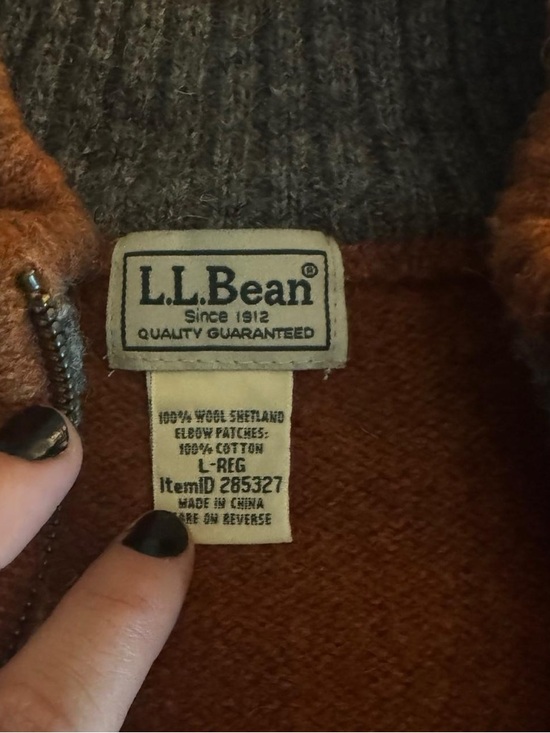 L.L. Bean Men's Zip-Neck Sweater in Rust with Brown Elbow Patches - Picture 2 of 5